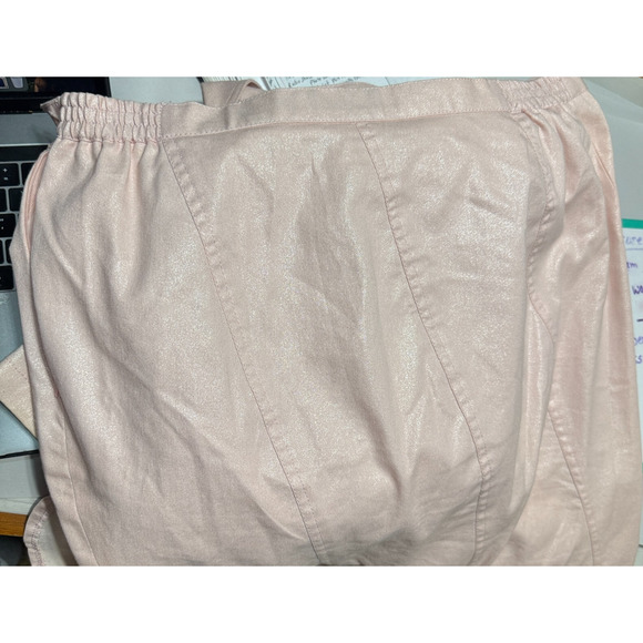 Womens Denim By Milano 3 Pc Suit Skirt Jacket shell Baby Pink sz 10 Bling - Picture 13 of 13